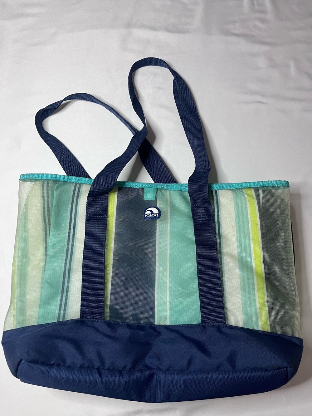Igloo Insulated Beach Tote with Mesh Pocket Green & Blue Stripes